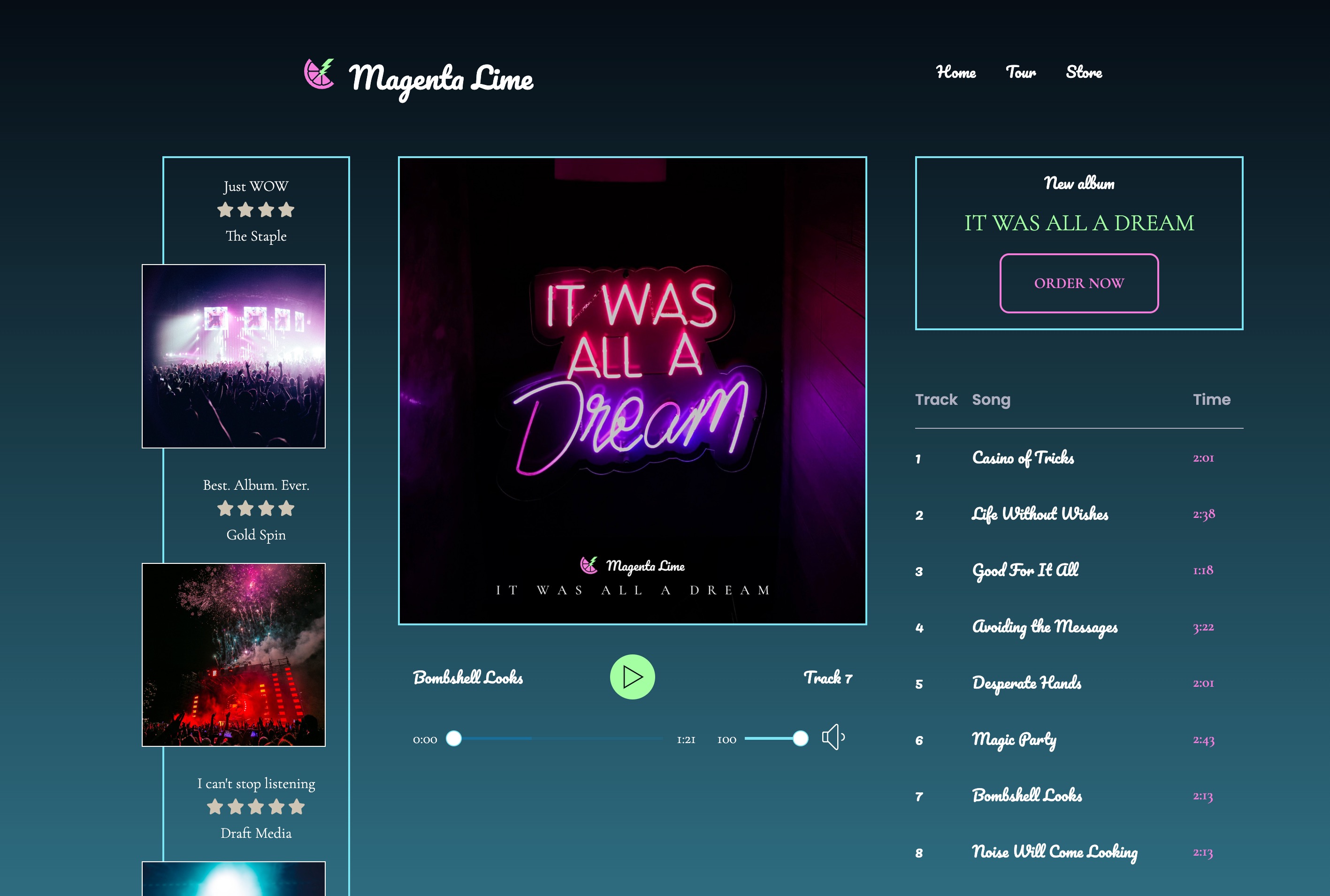 Screenshot of the Magenta Lime website, desktop dimension.